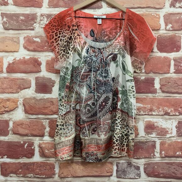 Style & Co Top Shirt Women's Medium Multicolor Boho Floral Abstract Popover - Picture 1 of 8